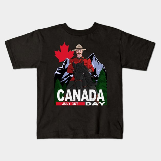 Canada Day Mountie Kids T-Shirt by Noseking